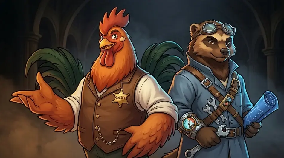 Chris the Rooster and Julian the Wolverine